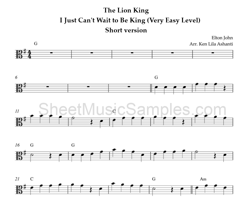 The Lion King - I Just Can't Wait to Be King (Very Easy Level) - Short version