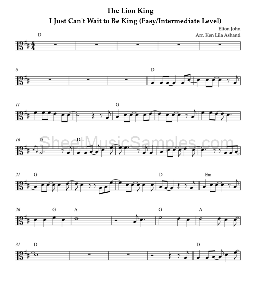 The Lion King - I Just Can't Wait to Be King (Easy/Intermediate Level)