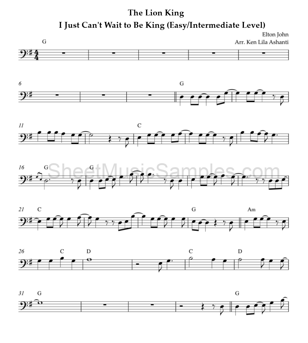 The Lion King - I Just Can't Wait to Be King (Easy/Intermediate Level)