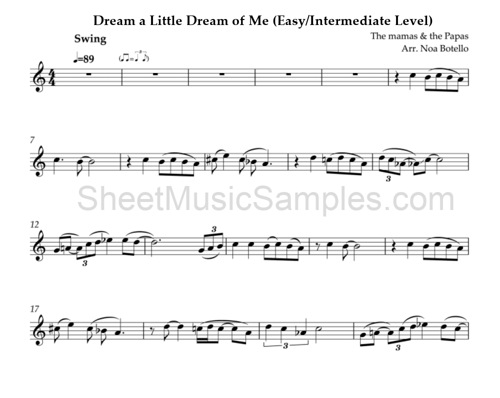 Dream a Little Dream of Me (Easy/Intermediate Level)