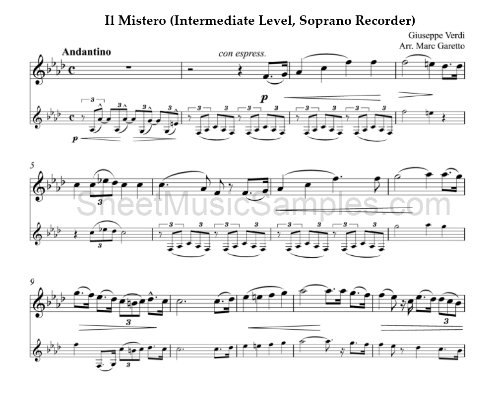 Il Mistero (Intermediate Level, Soprano Recorder)