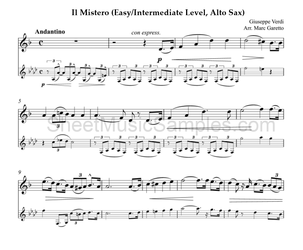 Il Mistero (Easy/Intermediate Level, Alto Sax)