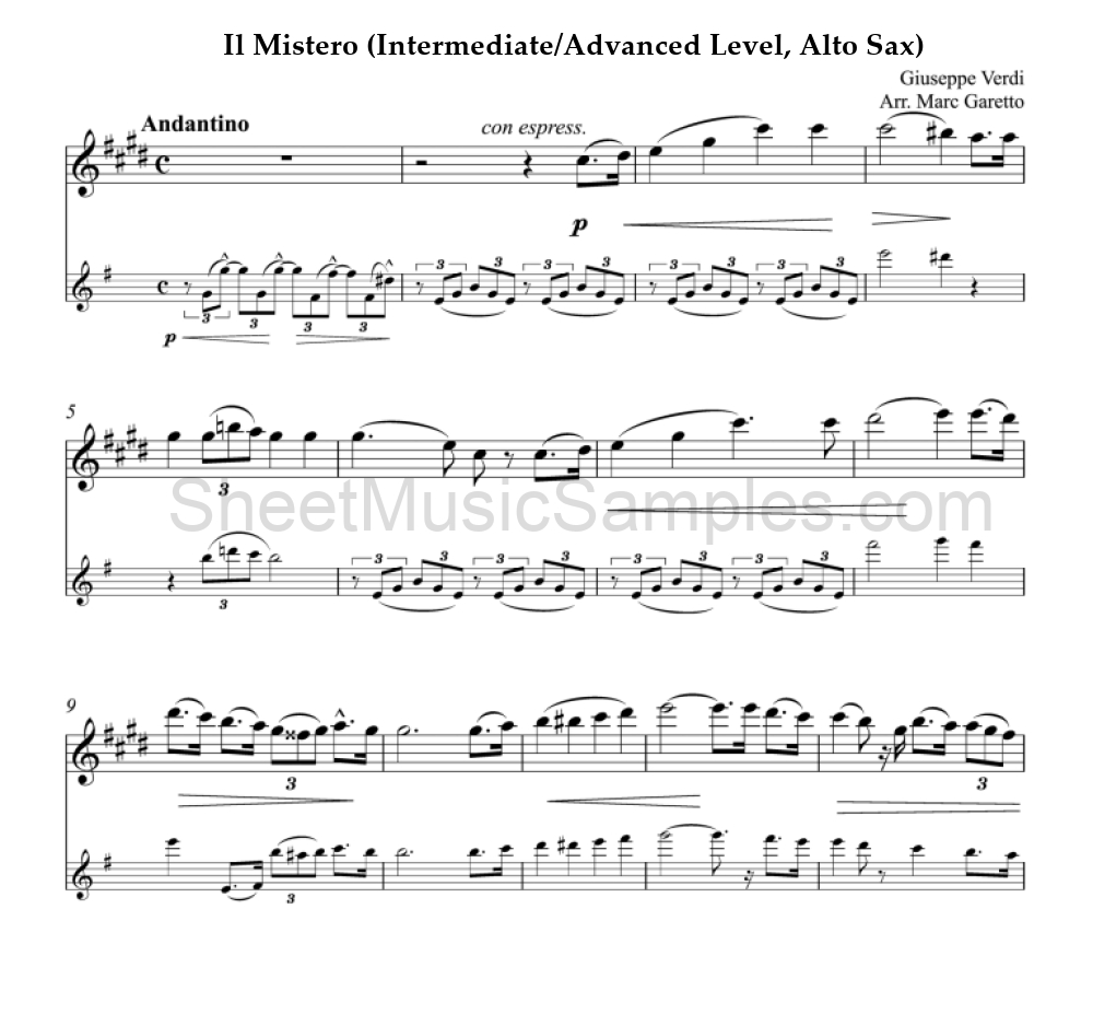 Il Mistero (Intermediate/Advanced Level, Alto Sax)