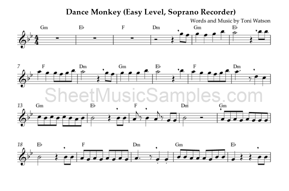 Dance Monkey (Easy Level, Soprano Recorder)