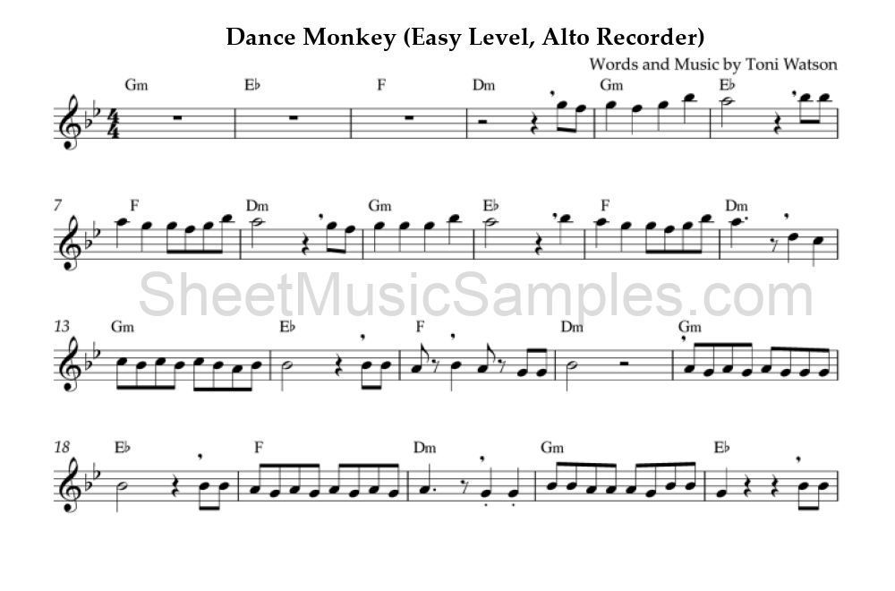 Dance Monkey (Easy Level, Alto Recorder)