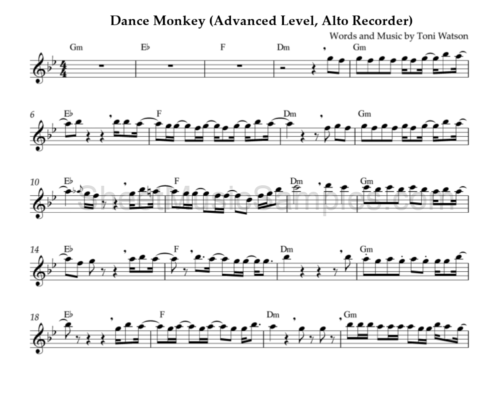 Dance Monkey (Advanced Level, Alto Recorder)