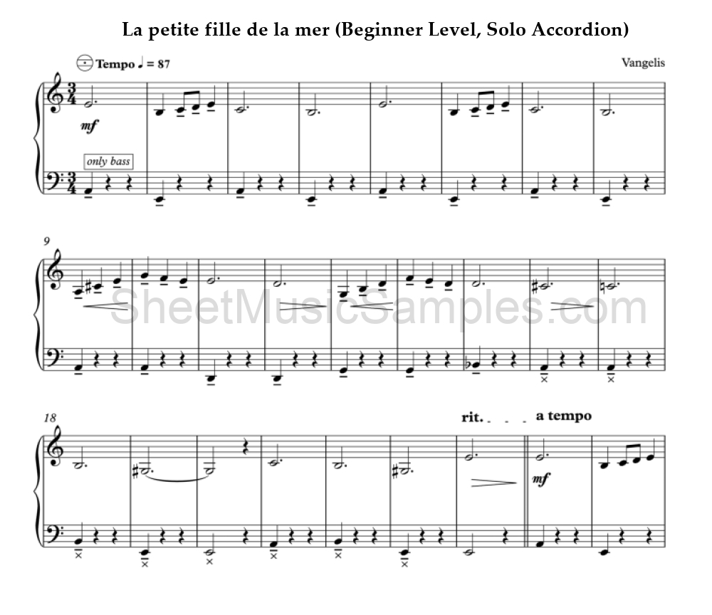 La petite fille de la mer (Beginner Level, Solo Accordion)