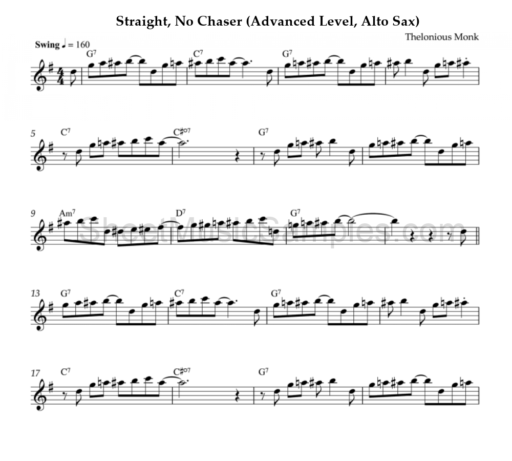 Straight, No Chaser (Advanced Level, Alto Sax)