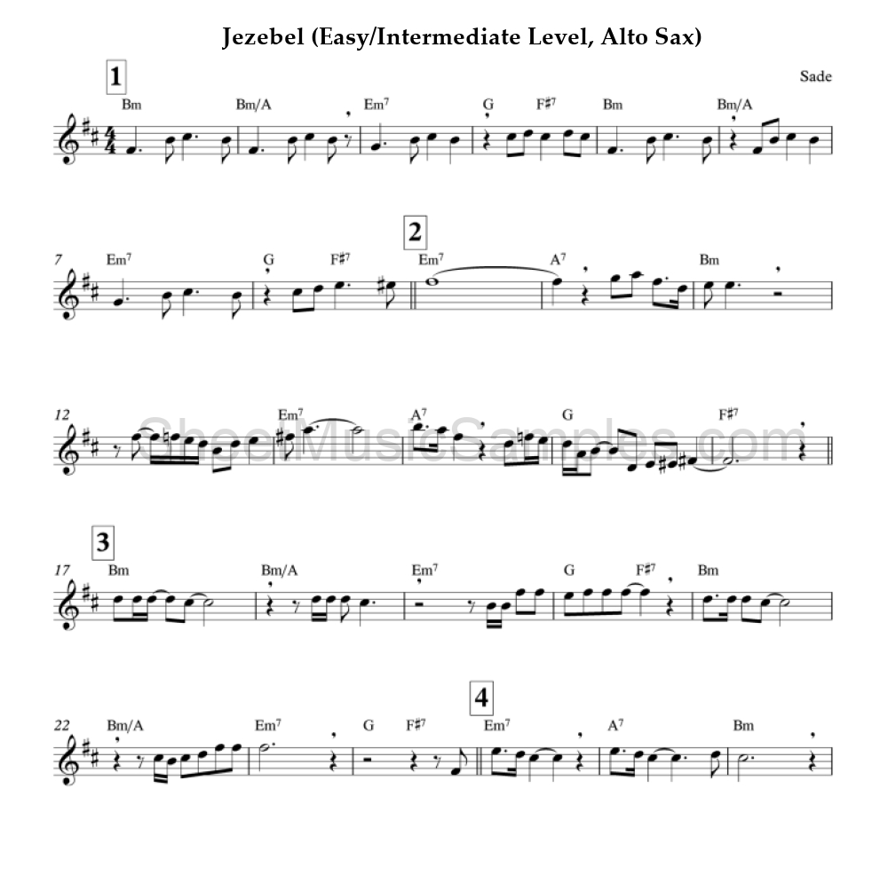 Jezebel (Easy/Intermediate Level, Alto Sax)