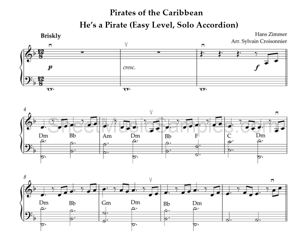 Pirates of the Caribbean - He’s a Pirate (Easy Level, Solo Accordion)