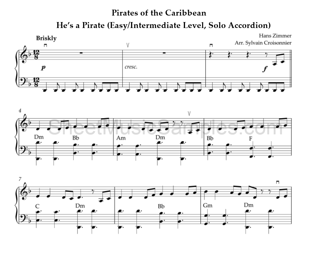 Pirates of the Caribbean - He’s a Pirate (Easy/Intermediate Level, Solo Accordion)