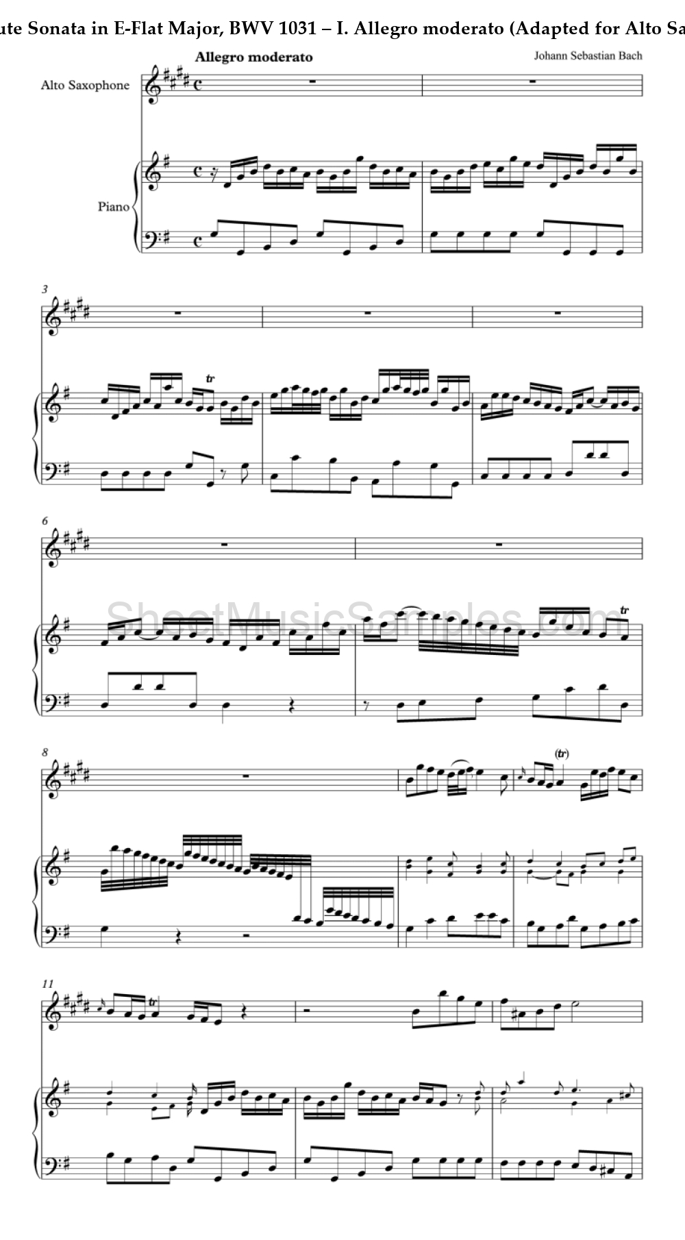 Flute Sonata in E-Flat Major, BWV 1031 – I. Allegro moderato (Adapted for Alto Saxophone)