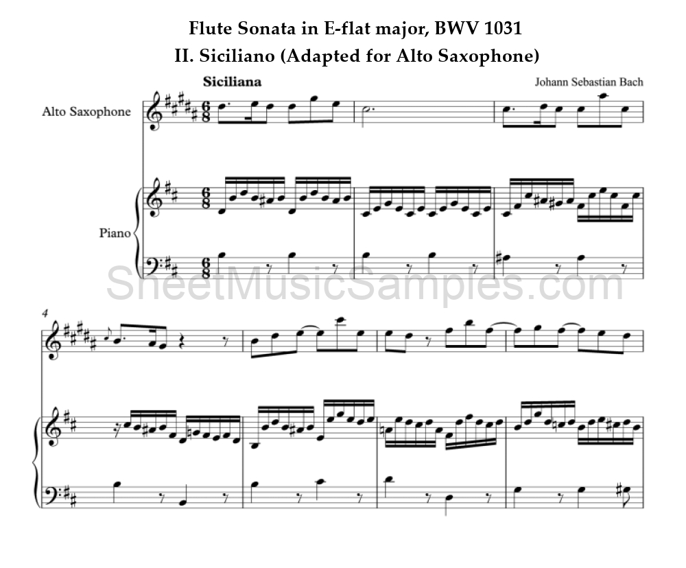 Flute Sonata in E-flat major, BWV 1031 - II. Siciliano (Adapted for Alto Saxophone)