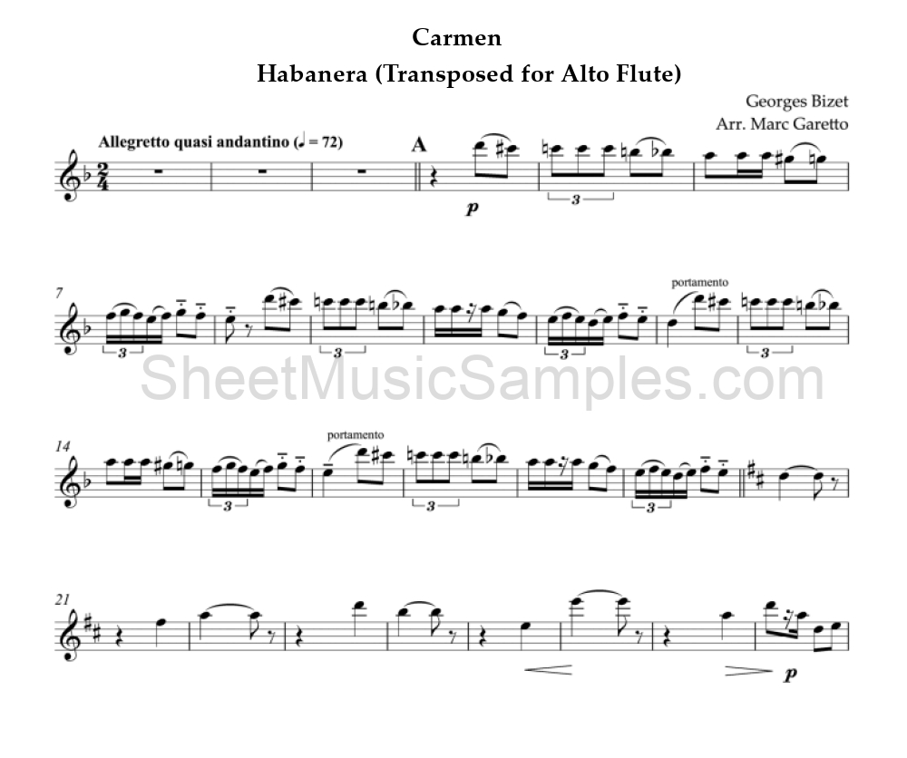 Carmen - Habanera (Transposed for Alto Flute)