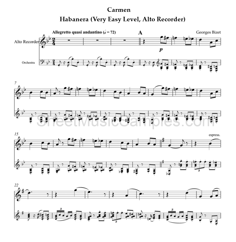 Carmen - Habanera (Very Easy Level, Alto Recorder)