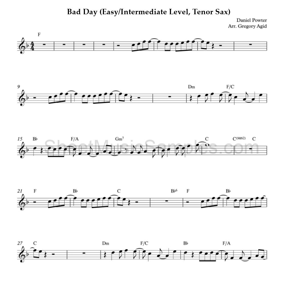 Bad Day (Easy/Intermediate Level, Tenor Sax)