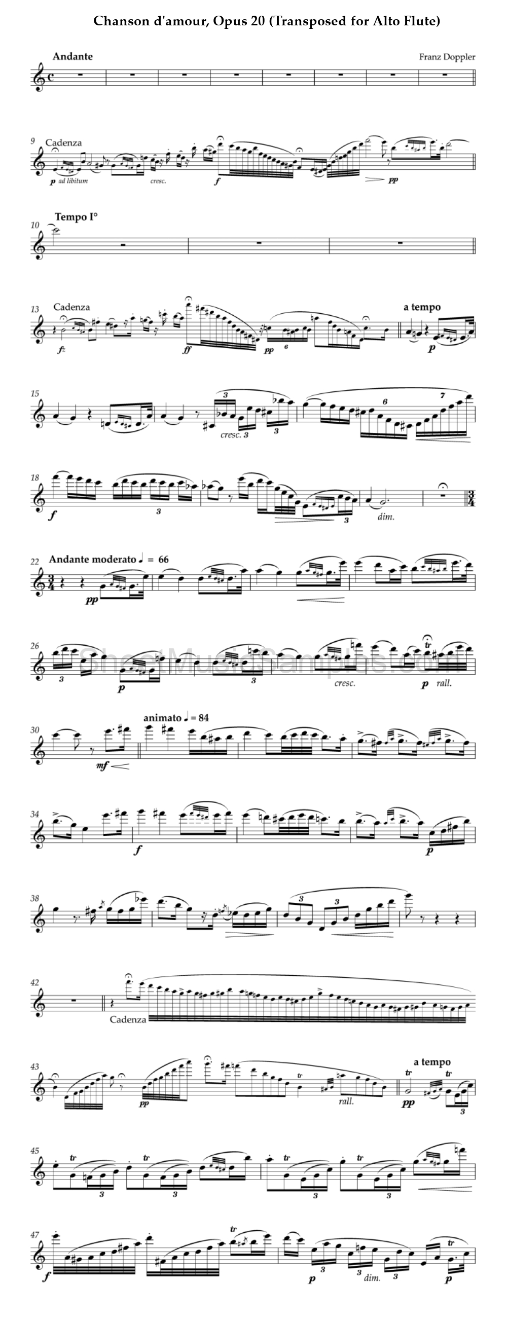 Chanson d'amour, Opus 20 (Transposed for Alto Flute)