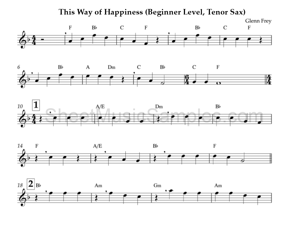 This Way of Happiness (Beginner Level, Tenor Sax)