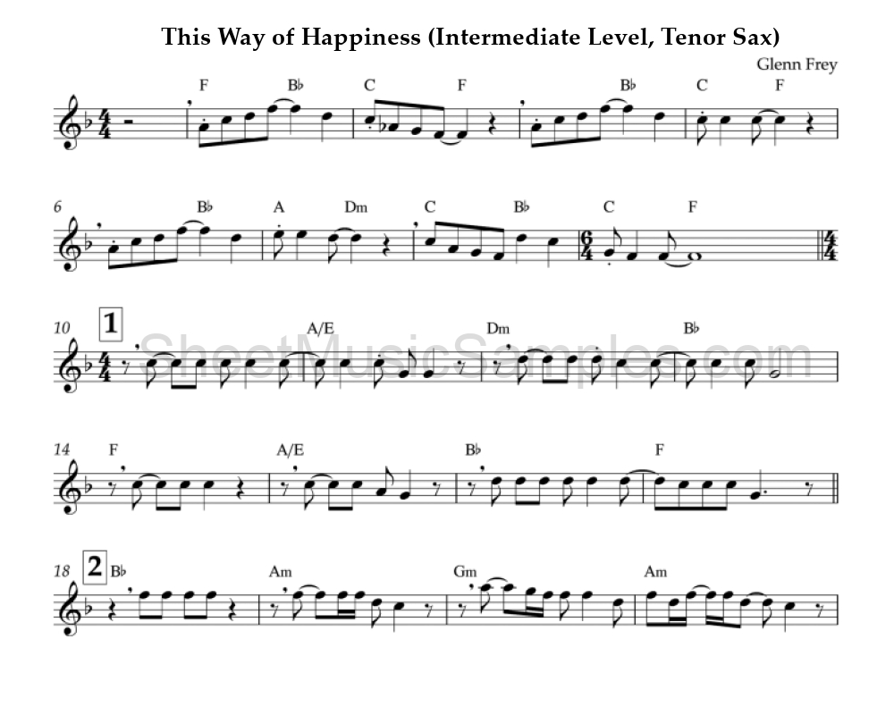 This Way of Happiness (Intermediate Level, Tenor Sax)