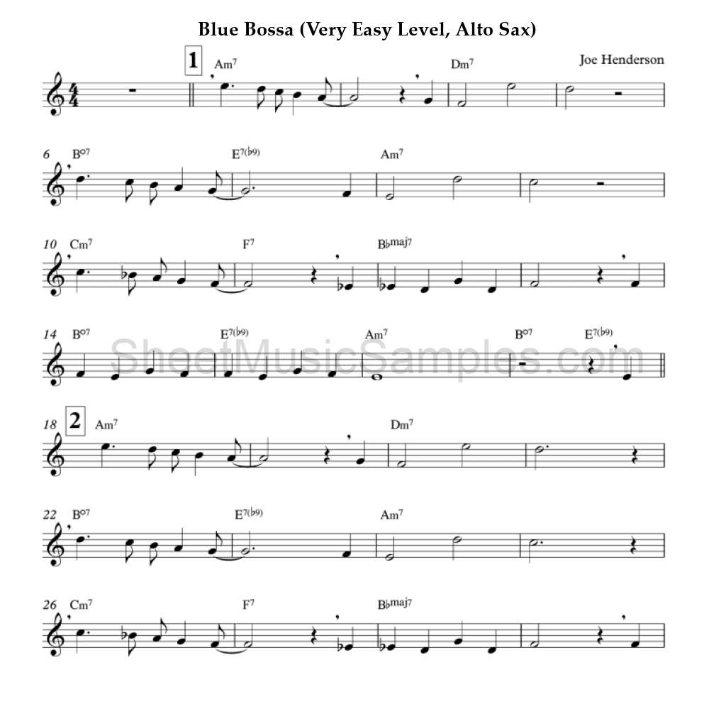 Blue Bossa (Very Easy Level, Alto Sax)