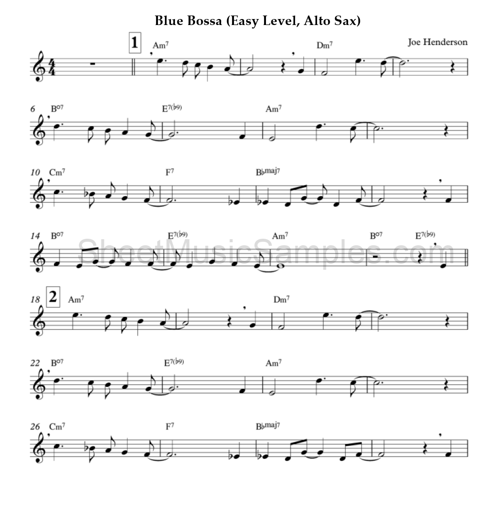 Blue Bossa (Easy Level, Alto Sax)