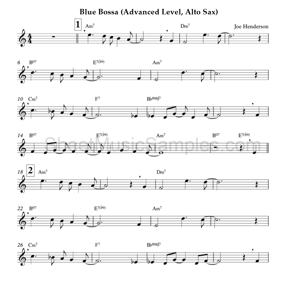 Blue Bossa (Advanced Level, Alto Sax)