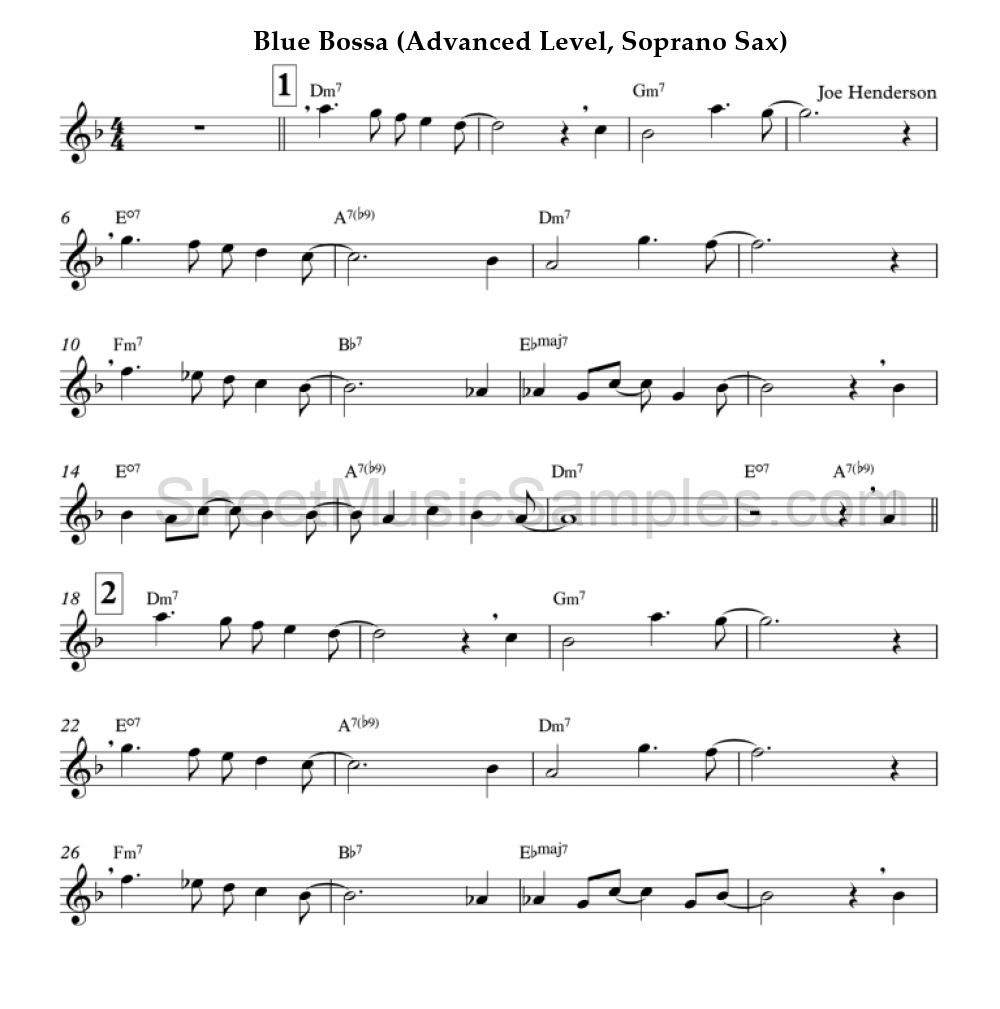 Blue Bossa (Advanced Level, Soprano Sax)