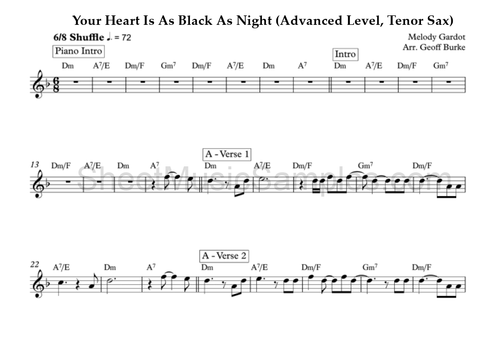 Your Heart Is As Black As Night (Advanced Level, Tenor Sax)