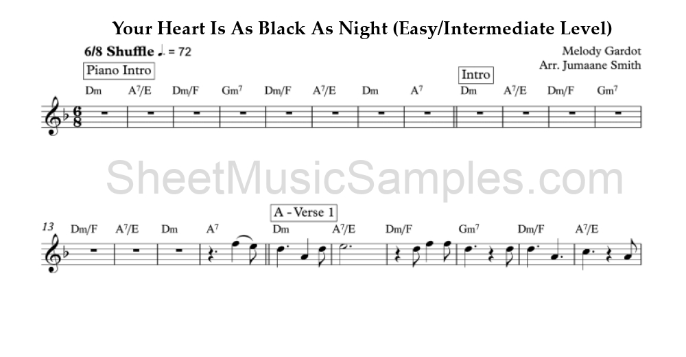 Your Heart Is As Black As Night (Easy/Intermediate Level)