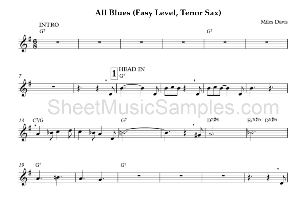 All Blues (Easy Level, Tenor Sax)