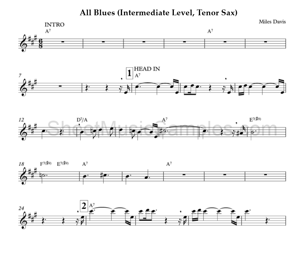 All Blues (Intermediate Level, Tenor Sax)