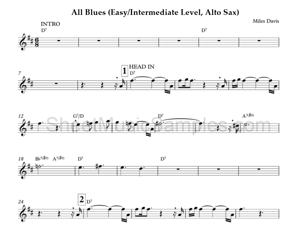 All Blues (Easy/Intermediate Level, Alto Sax)