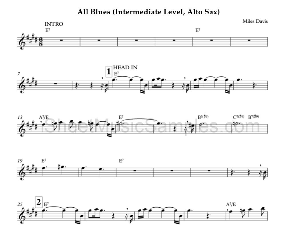 All Blues (Intermediate Level, Alto Sax)