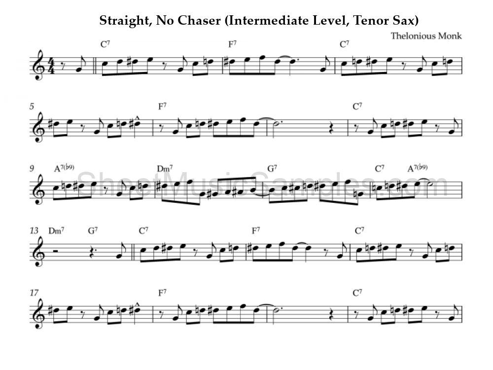 Straight, No Chaser (Intermediate Level, Tenor Sax)