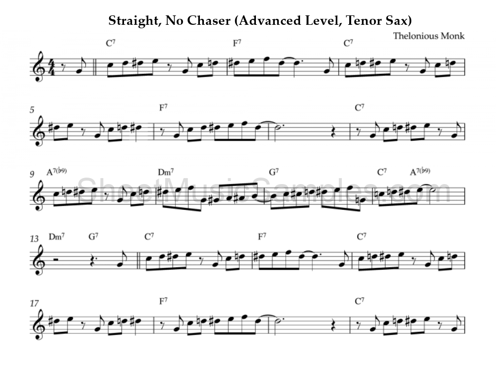 Straight, No Chaser (Advanced Level, Tenor Sax)