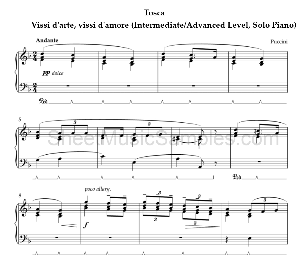 Tosca - Vissi d'arte, vissi d'amore (Intermediate/Advanced Level, Solo Piano)