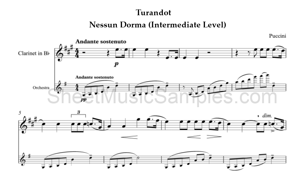 Turandot - Nessun Dorma (Intermediate Level)