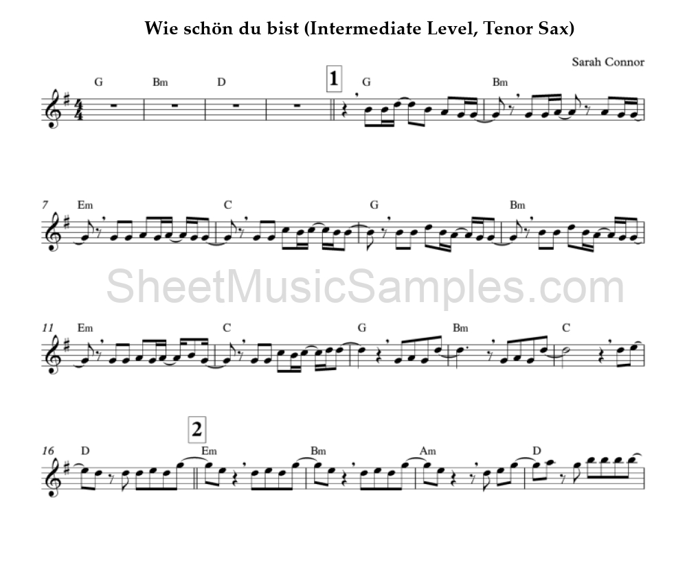 Wie schön du bist (Intermediate Level, Tenor Sax)