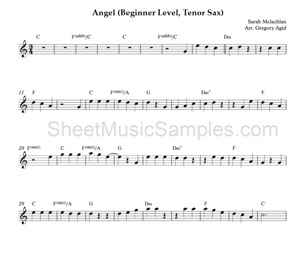 Angel (Beginner Level, Tenor Sax)