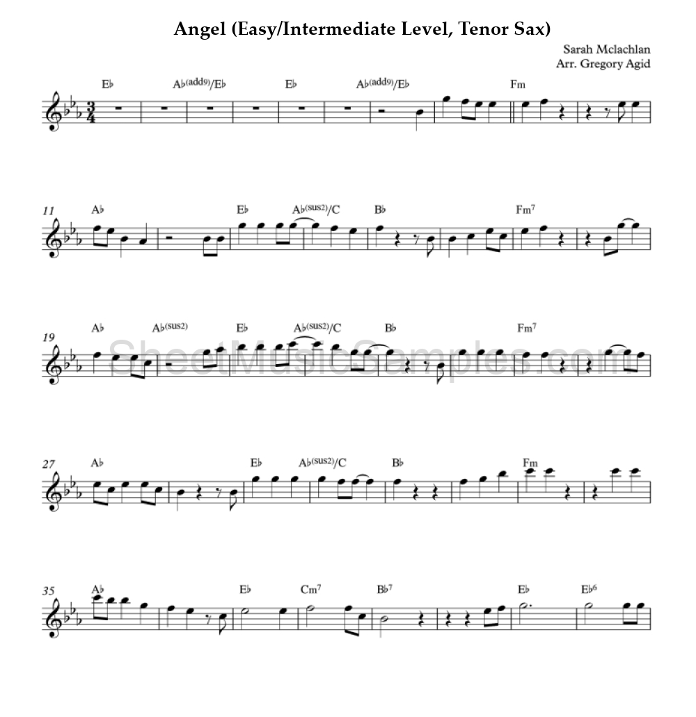 Angel (Easy/Intermediate Level, Tenor Sax)