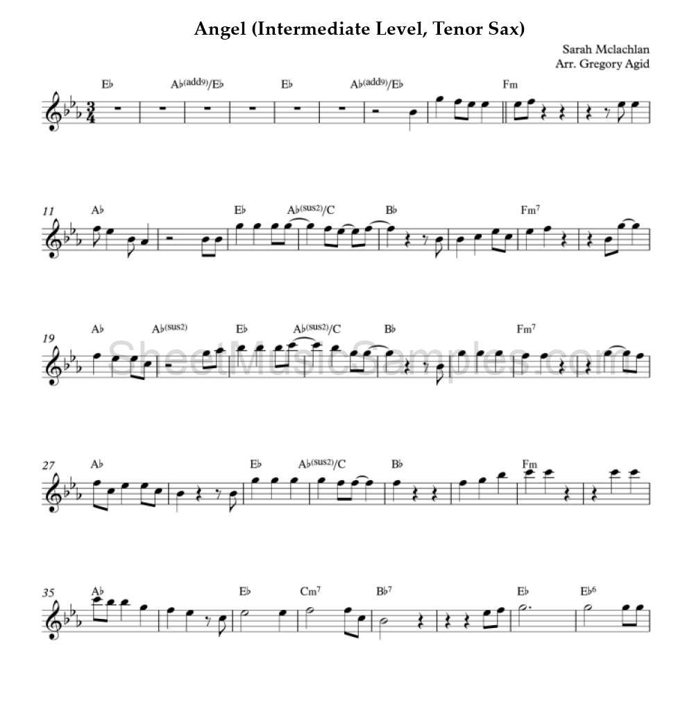 Angel (Intermediate Level, Tenor Sax)