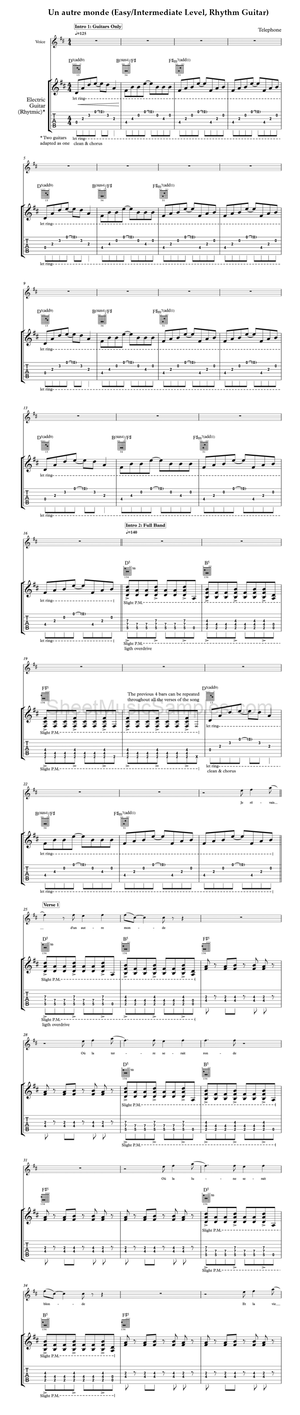 Un autre monde (Easy/Intermediate Level, Rhythm Guitar)