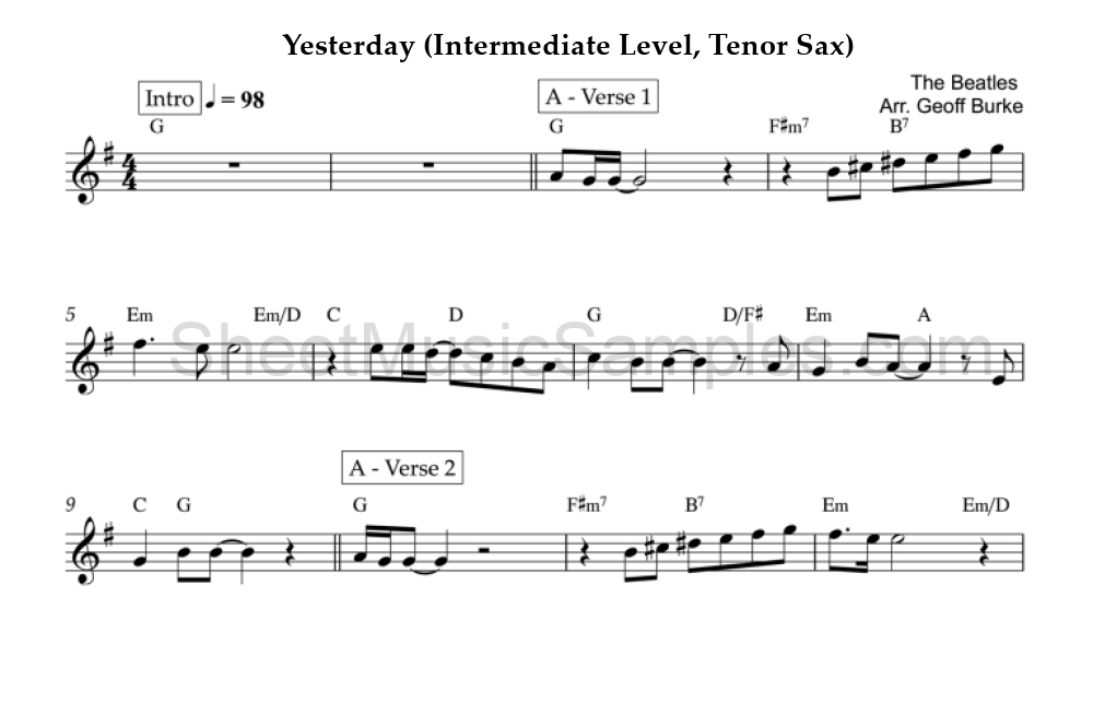 Yesterday (Intermediate Level, Tenor Sax)