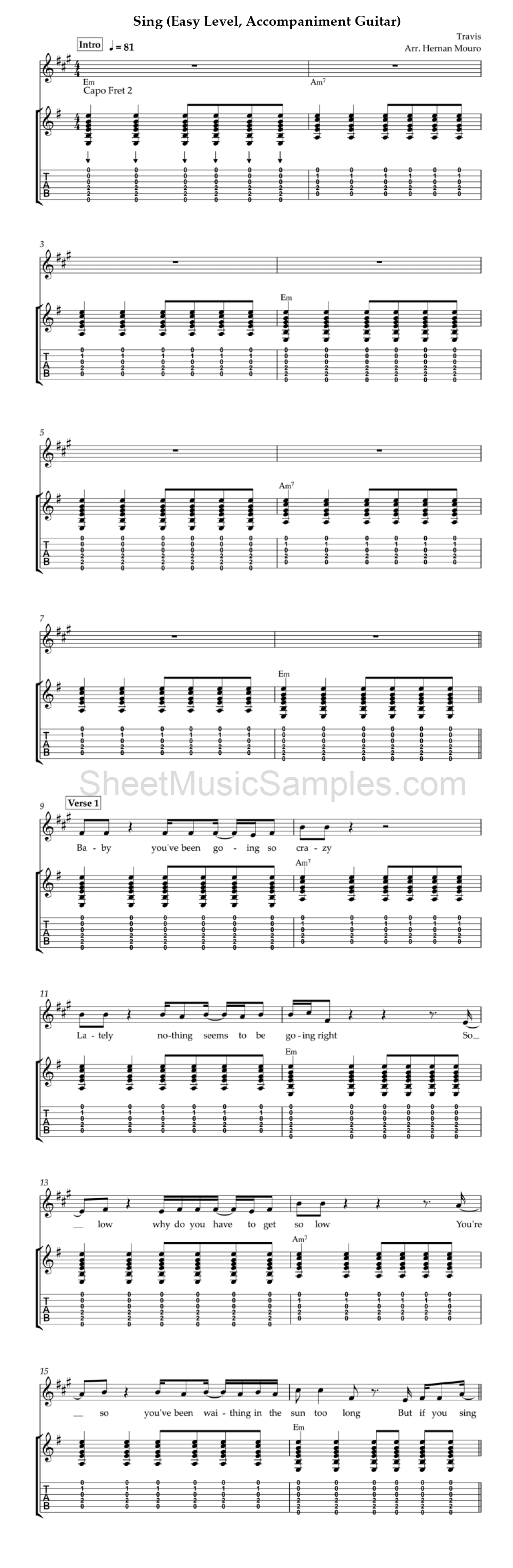 Sing (Easy Level, Accompaniment Guitar)