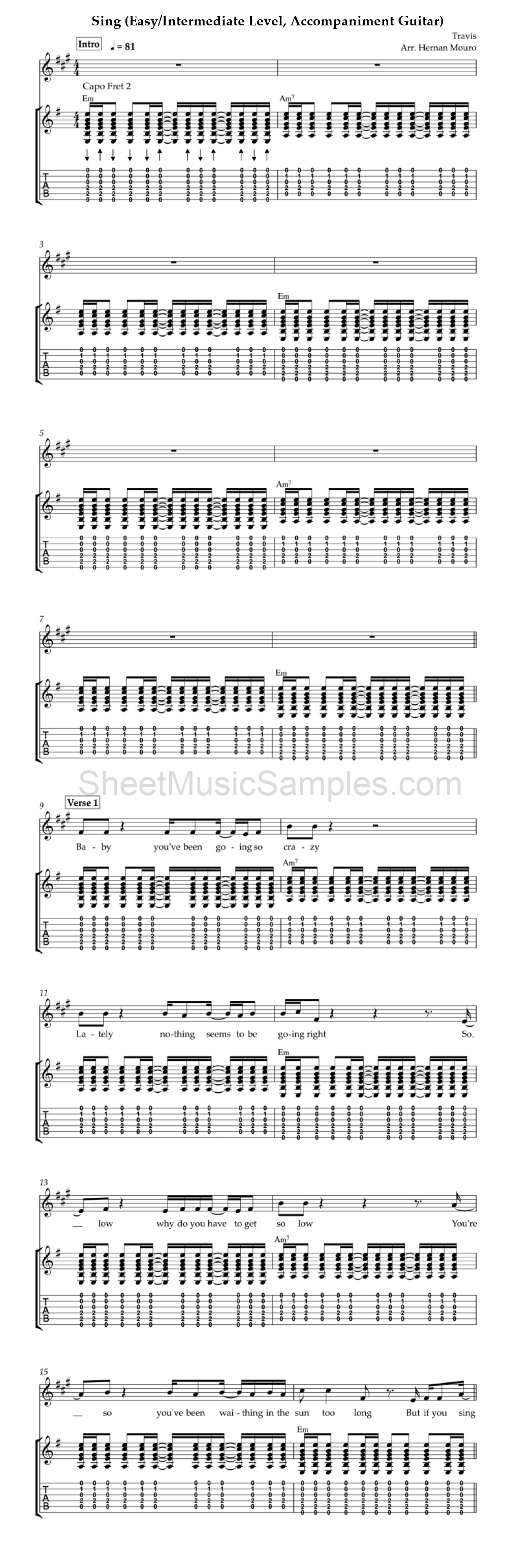 Sing (Easy/Intermediate Level, Accompaniment Guitar)