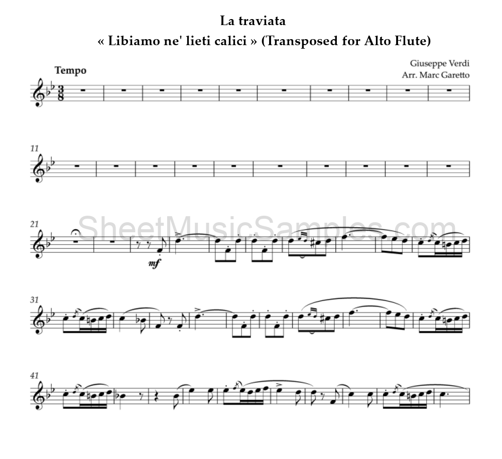 La traviata - « Libiamo ne' lieti calici » (Transposed for Alto Flute)