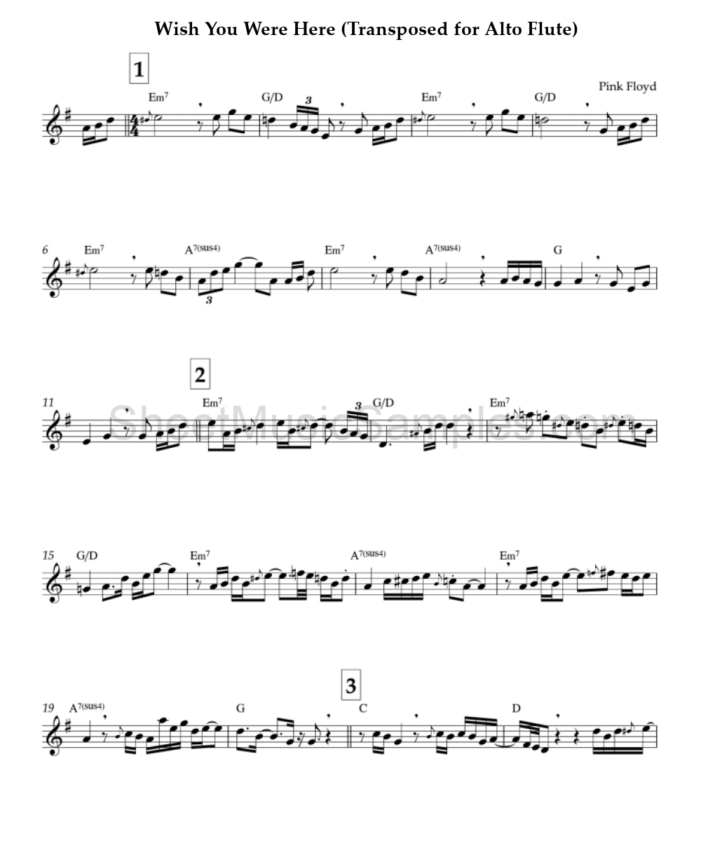 Wish You Were Here (Transposed for Alto Flute)