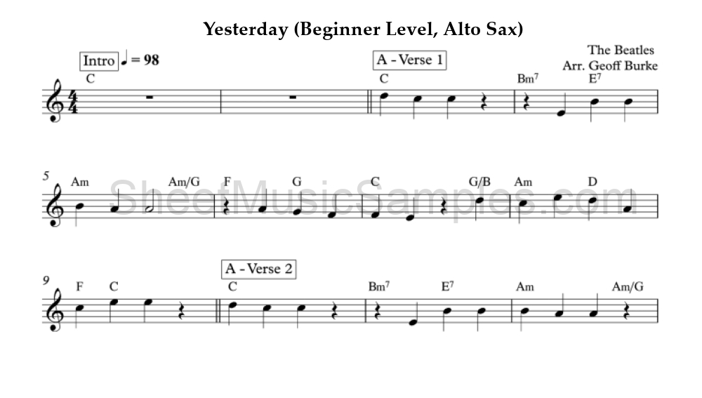 Yesterday (Beginner Level, Alto Sax)