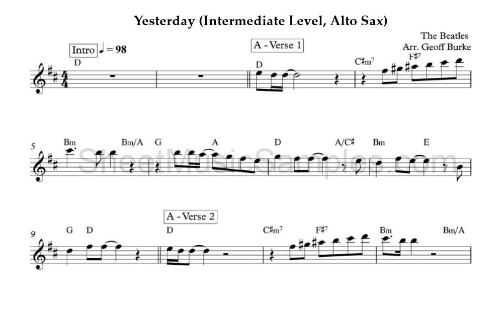 Yesterday (Intermediate Level, Alto Sax)