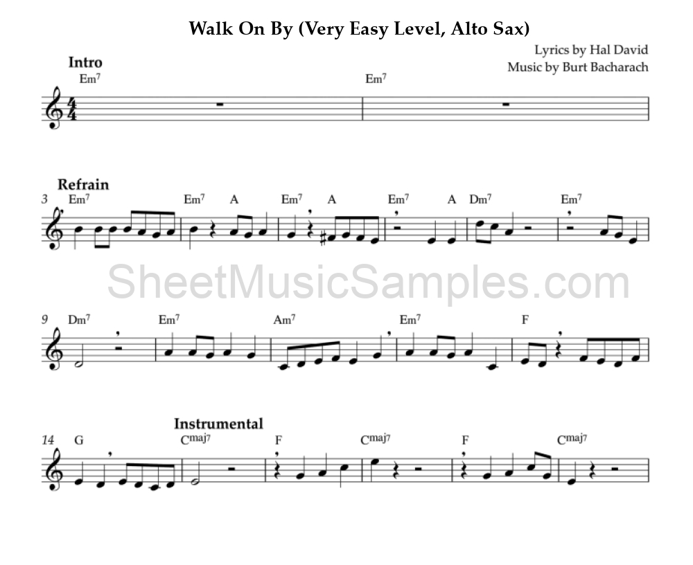 Walk On By (Very Easy Level, Alto Sax)